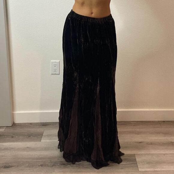 Velvet Brown Maxi Skirt - Picture 1 of 5